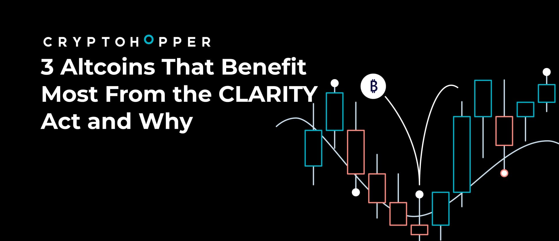 Cryptohopper banner: 3 Altcoins That Benefit Most From the CLARITY Act and Why, featuring a candlestick chart and Bitcoin symbol