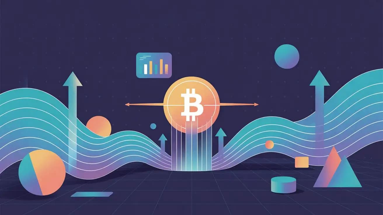 Crypto market surge illustration showing Bitcoin breaking through a resistance level with rising wave lines and upward arrows representing market momentum