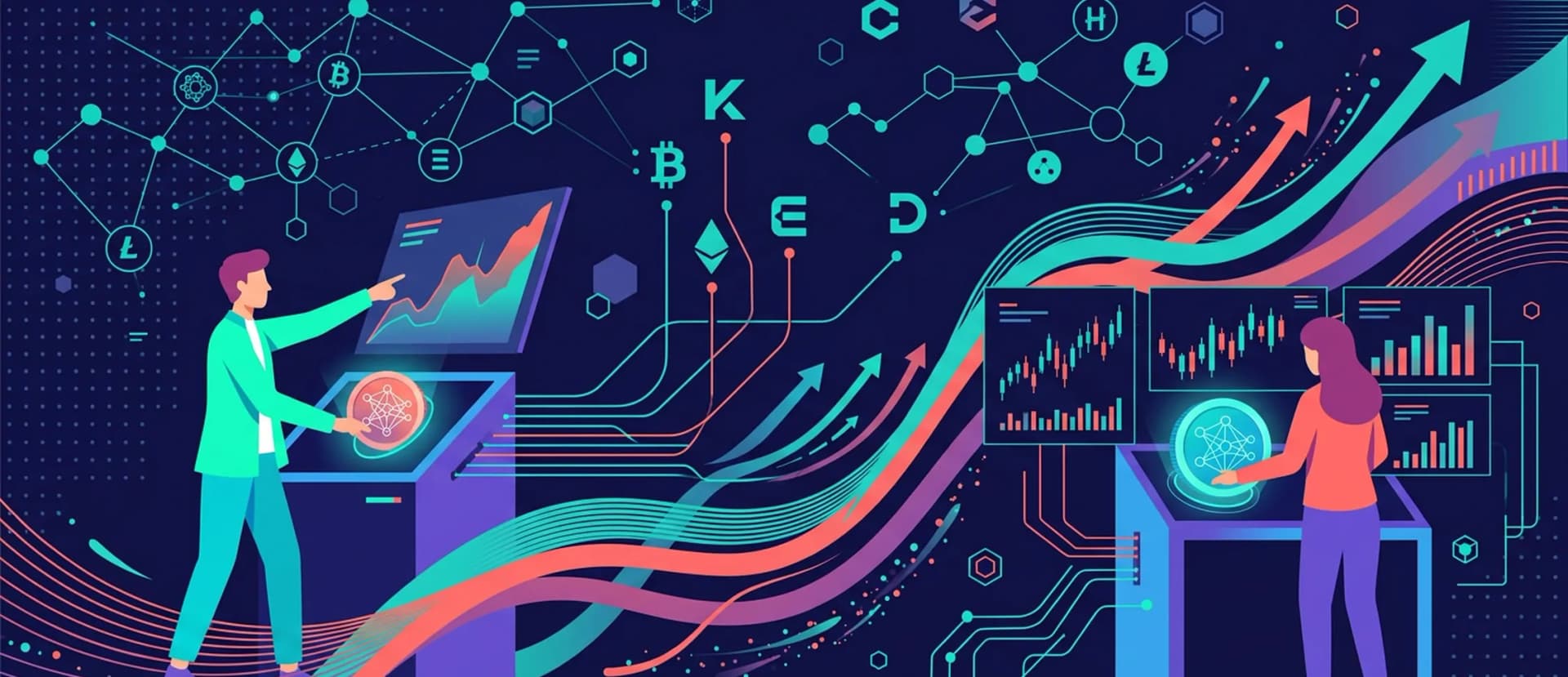 AI agent interface displaying live cryptocurrency charts, orderbook data, and multi-exchange ticker feeds on a dark trading dashboard