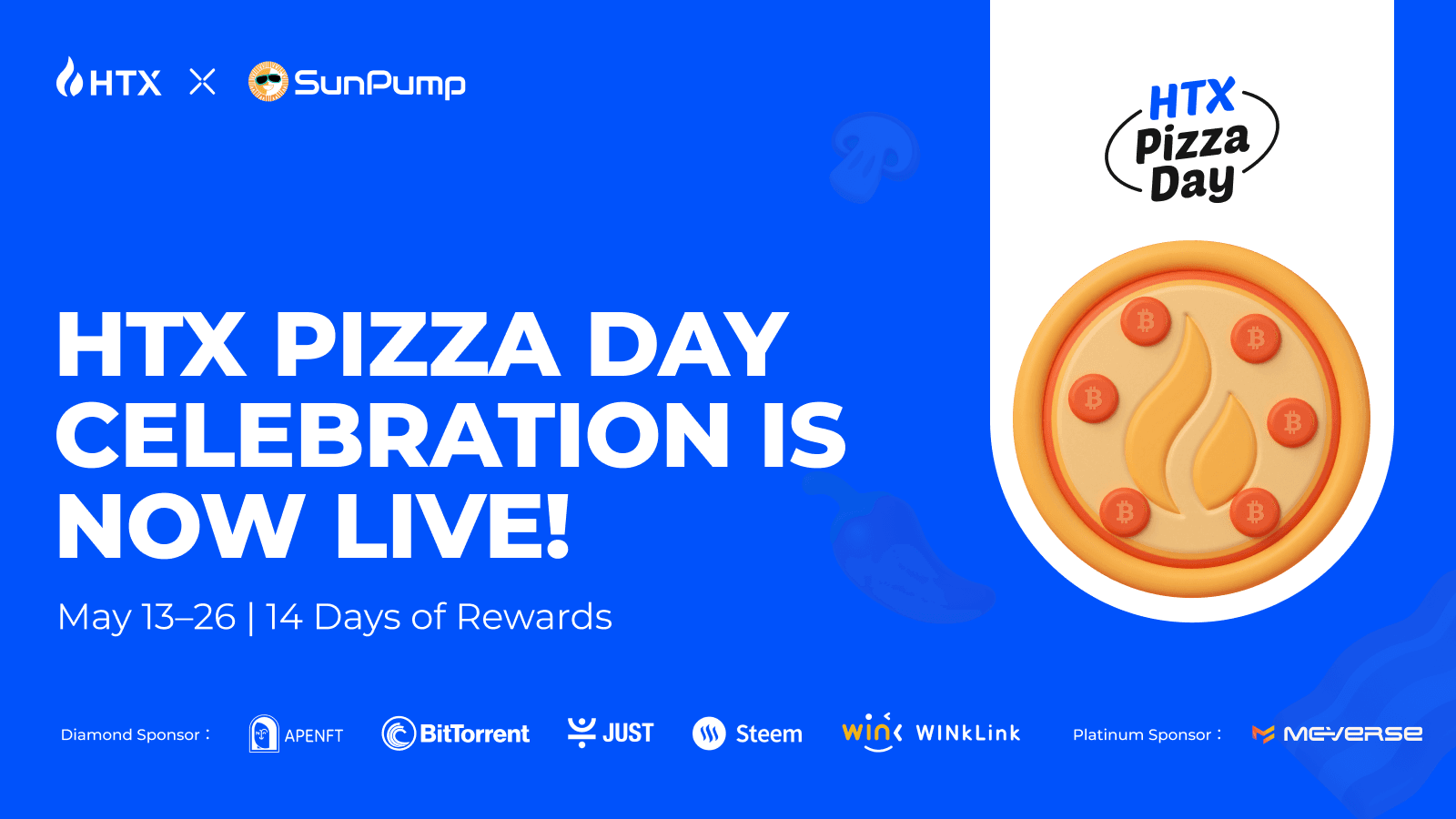 HTX Launches $200,000 Giveaway For Bitcoin Pizza Day with Seven Top Crypto Projects