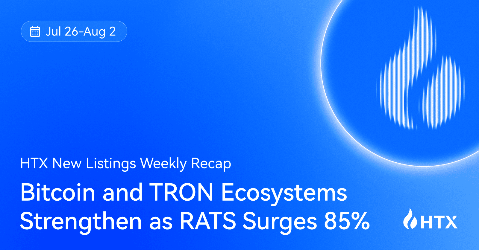 HTX Hot Listings Weekly Recap (Jul 26-Aug 2): Bitcoin and TRON Ecosystems Strengthen as RATS Surges 85%