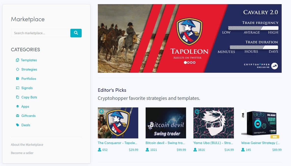 Mockup of the Cryptohopper Marketplace