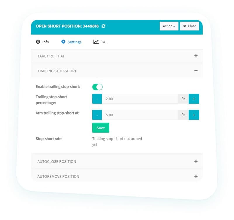 Ajustes de Stop Dinámico de Corto Cryptohopper Abrir Shorts