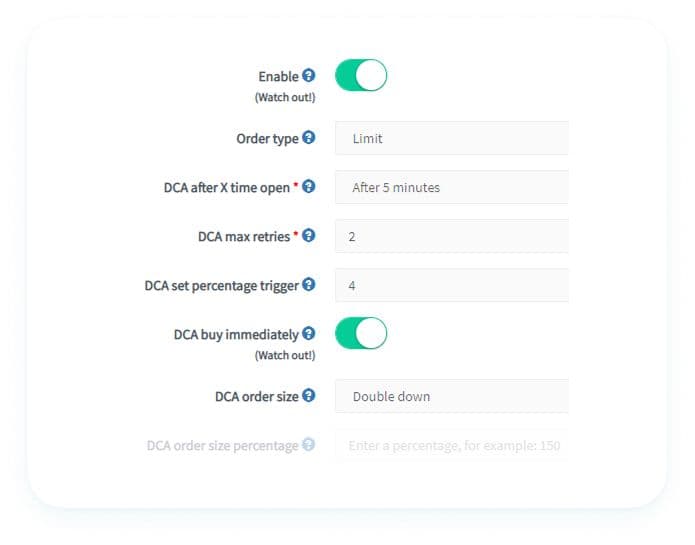 DCA strategy on Cryptohopper